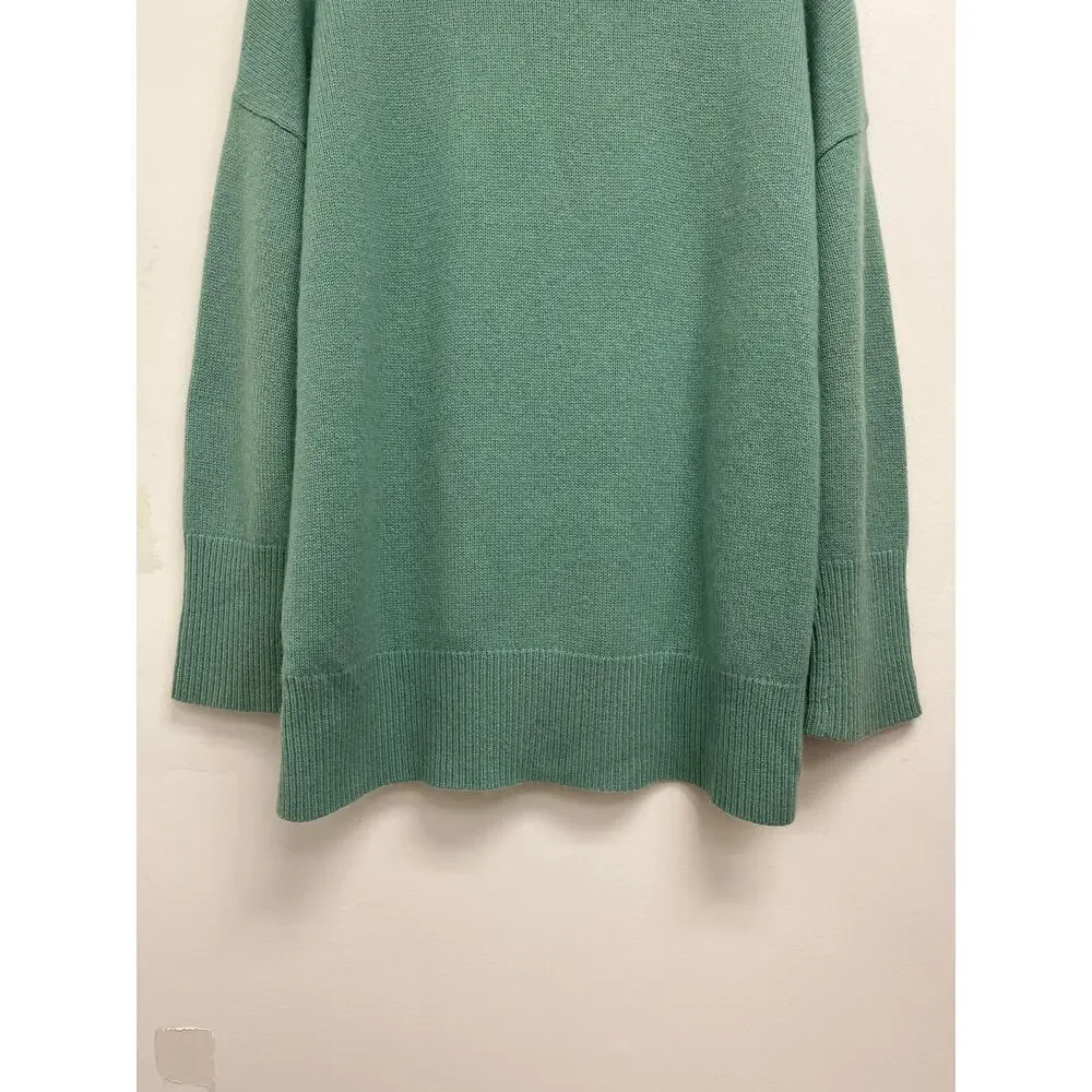 Theory Karenia 100% Cashmere Oversized Step Hem Soft Cozy Crew Neck Sweater Med
